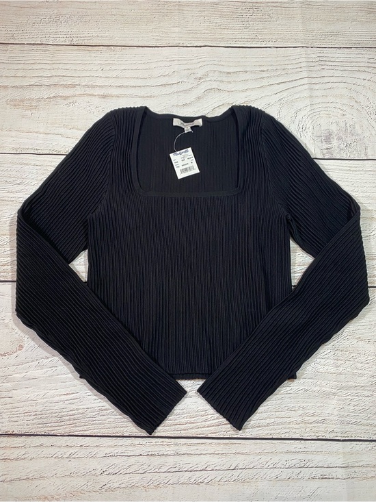 Madewell Tops - Madewell Ottoman Pullover Crop Black Ribbed Sweater Long Sleeve Medium